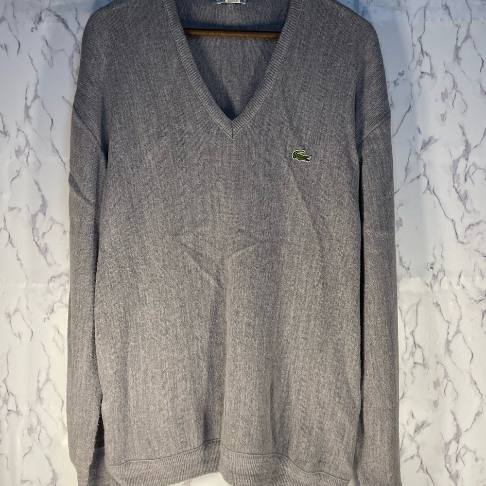 Vintage Izod Lacoste Men's Grey Sweater, size XL.